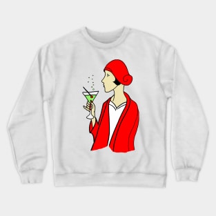 Art Deco Woman in Red Hat Crewneck Sweatshirt